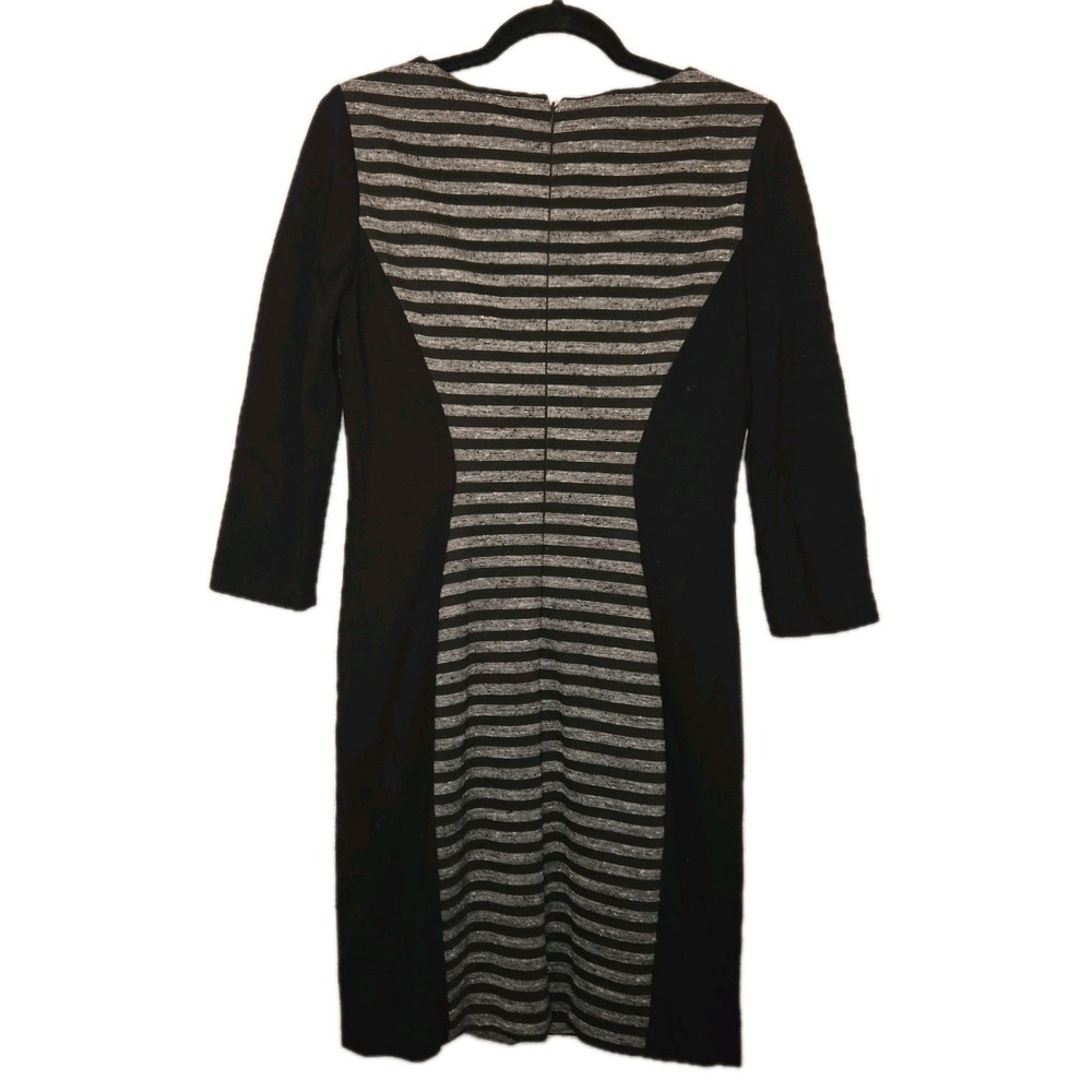 Antonio Melani Striped Bodycon Dress Womens Size 6 Black Gray 3/4 Sleeve Stretch - Picture 7 of 7